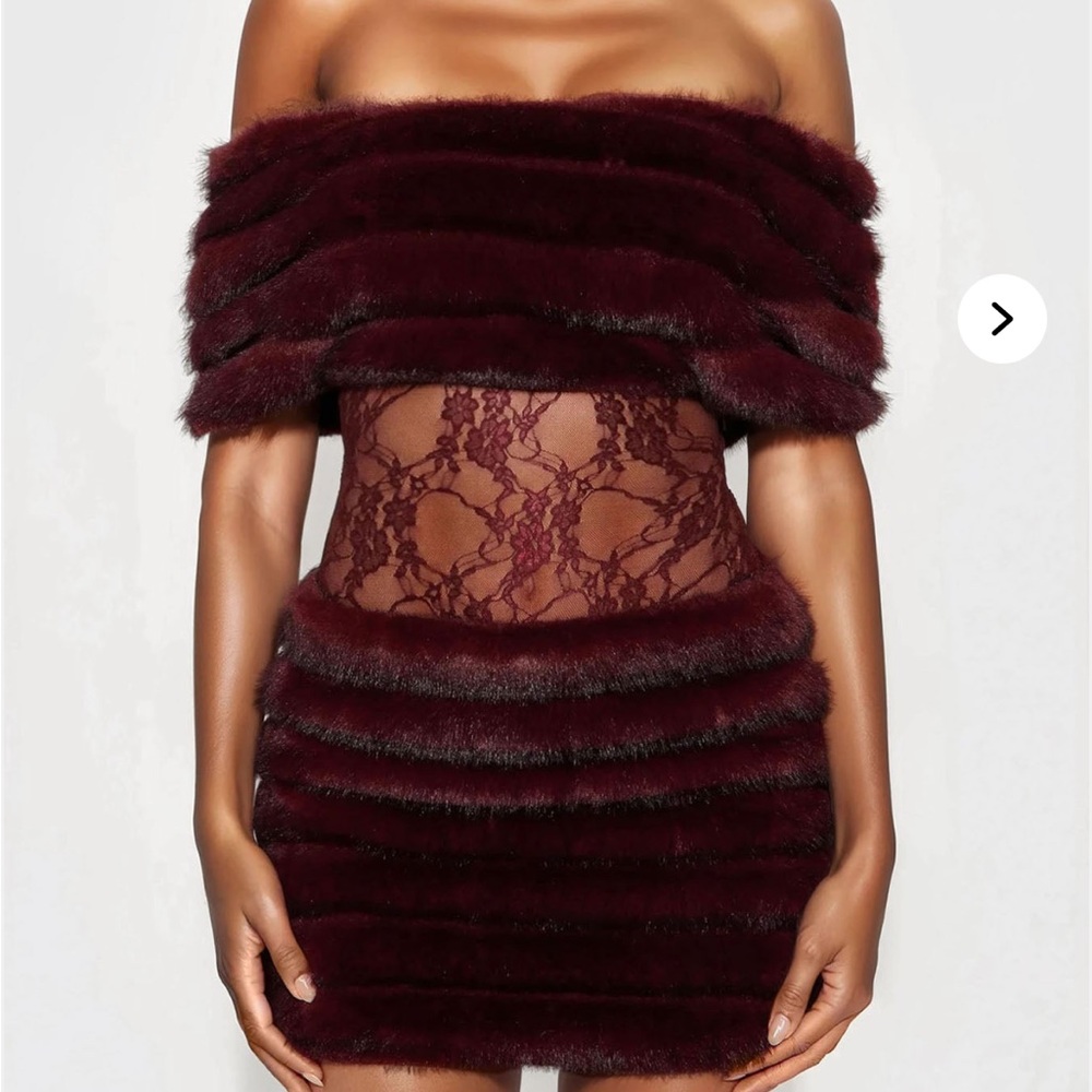 Fashion nova ‘cause for commotion faux fur mini dress’